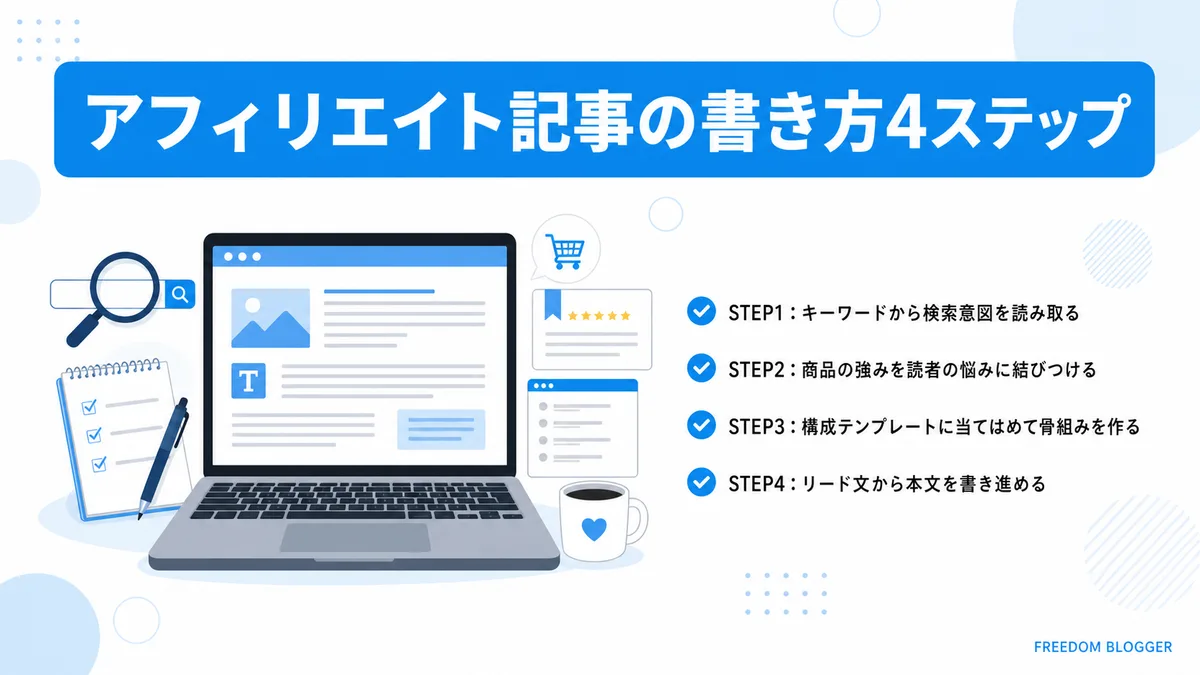 アフィリエイト記事の書き方4ステップの流れ