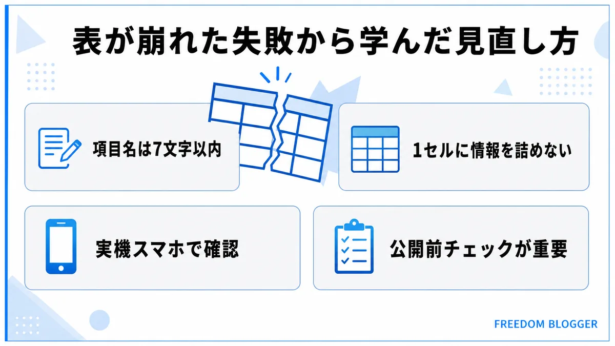 比較表が崩れないための確認手順