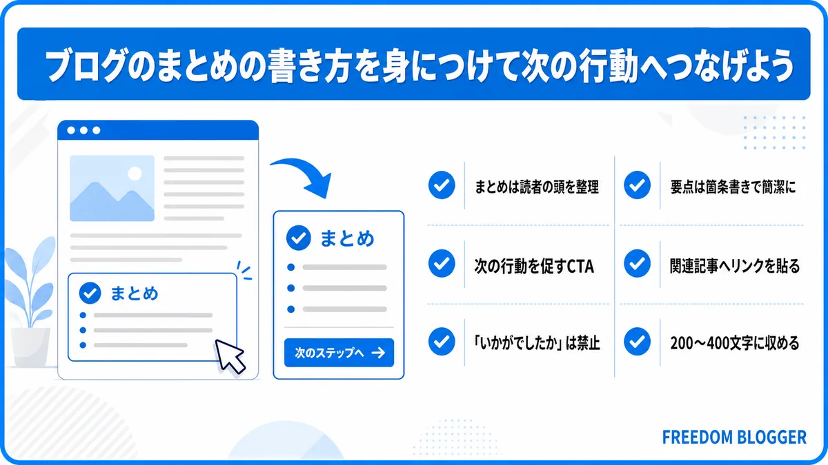 ブログのまとめの書き方の要点全体を示す図解