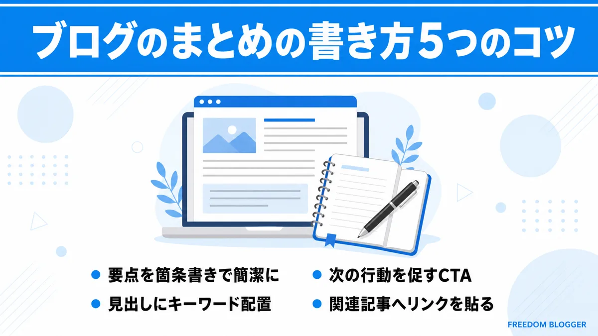 ブログのまとめを書く5つのコツを示す図解