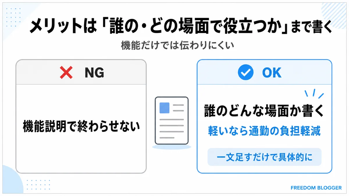 レビュー記事のメリットの書き方の例