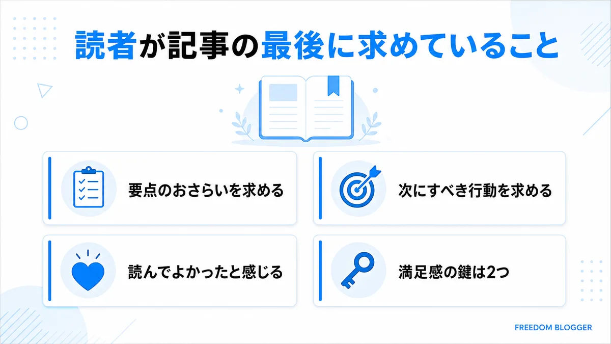 読者がまとめに求める2つのことを示す図解