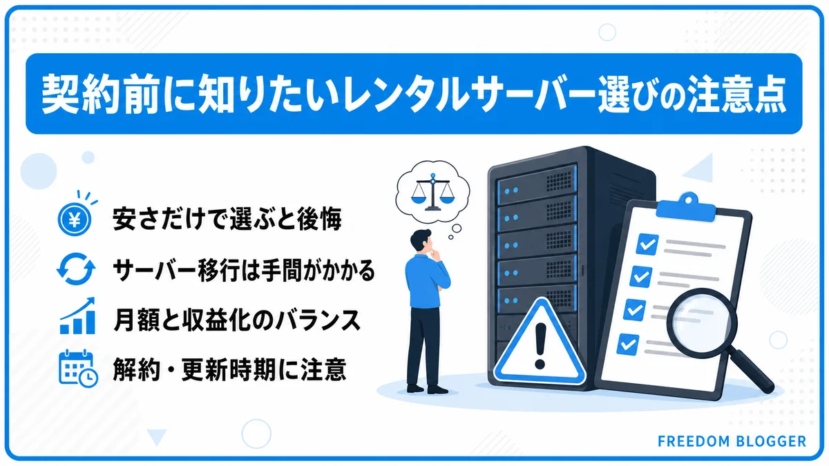 レンタルサーバー契約前に知りたい注意点イメージ