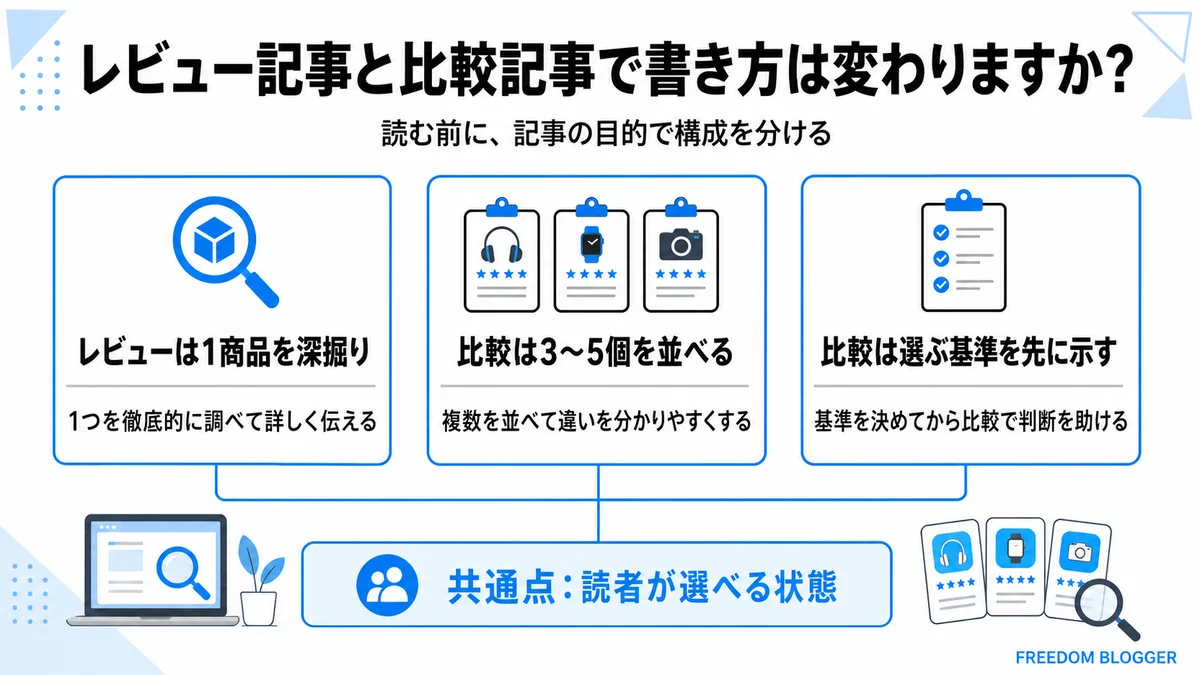 レビュー記事と比較記事の書き方の違い
