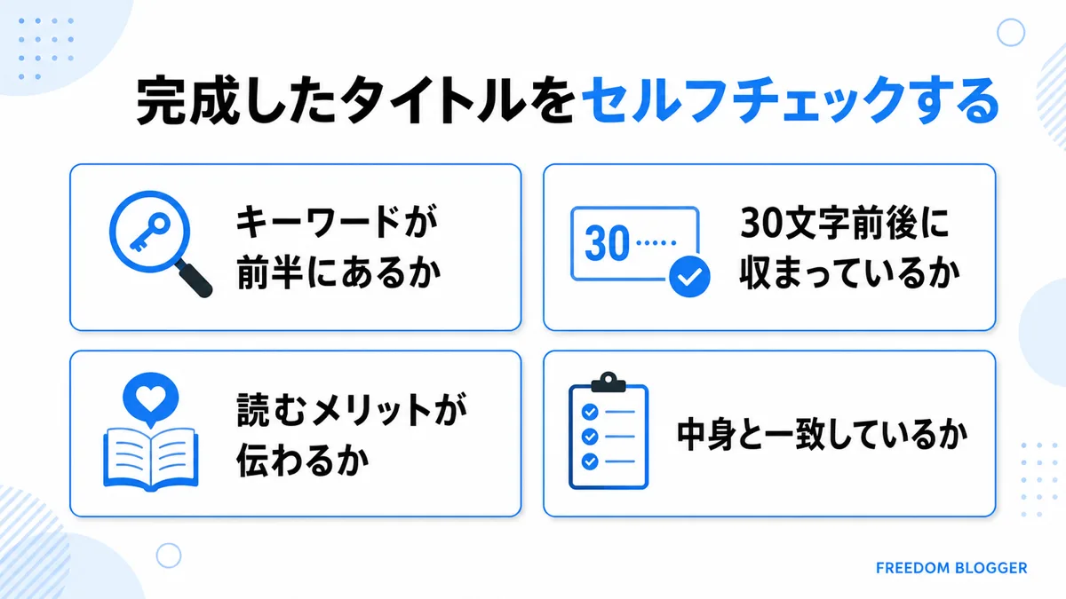 完成したタイトルのセルフチェックリスト