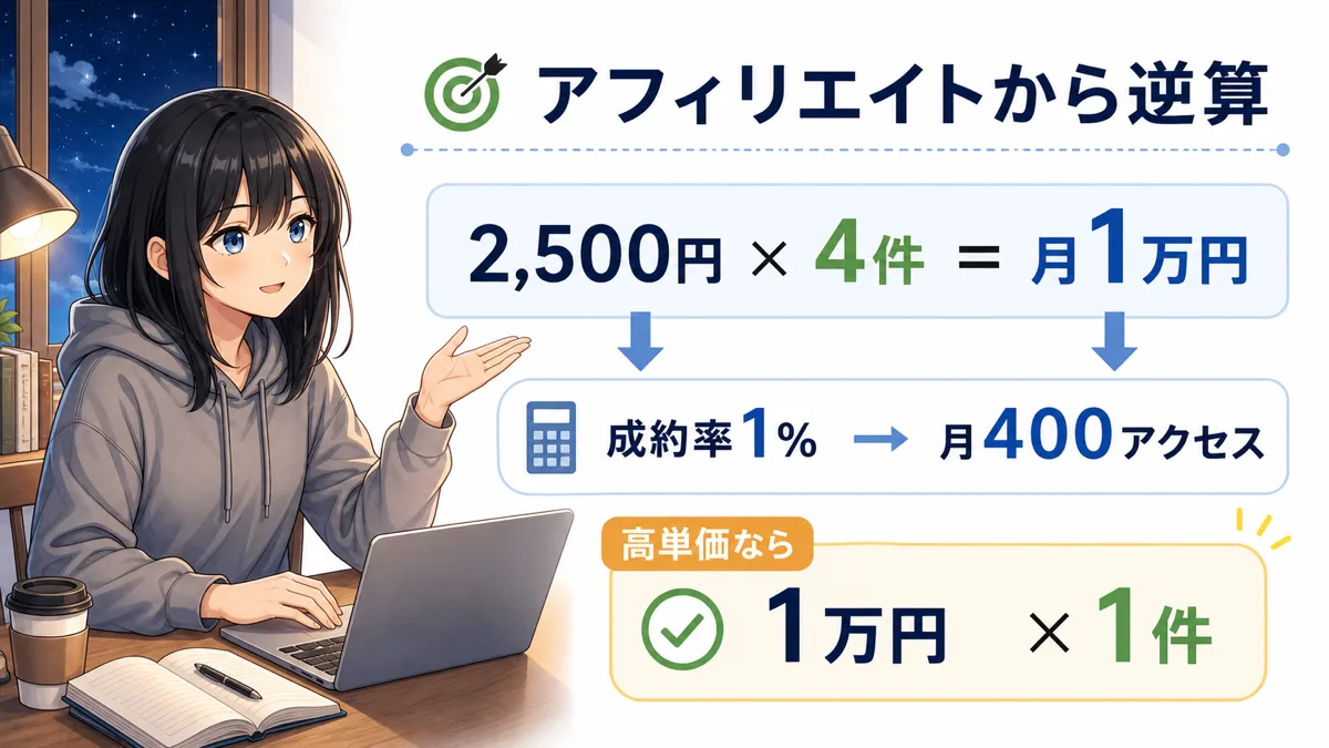 報酬額別に月1万円までの必要件数を逆算した図解
