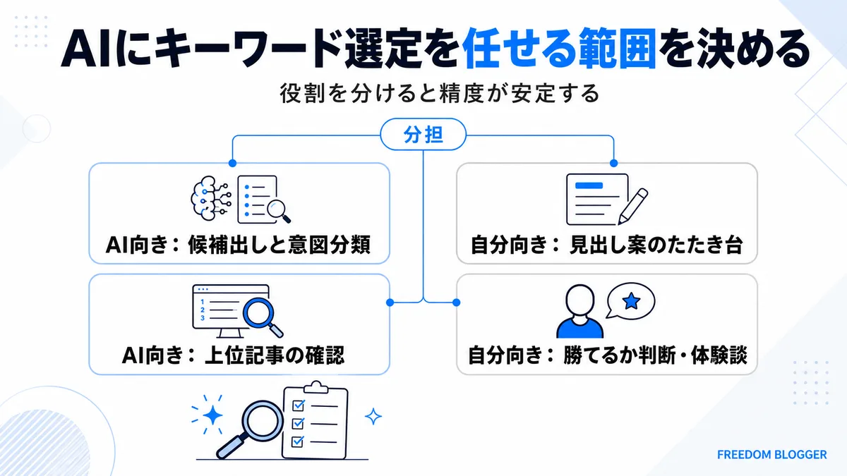 AIに任せる範囲と自分で行う範囲の比較図解
