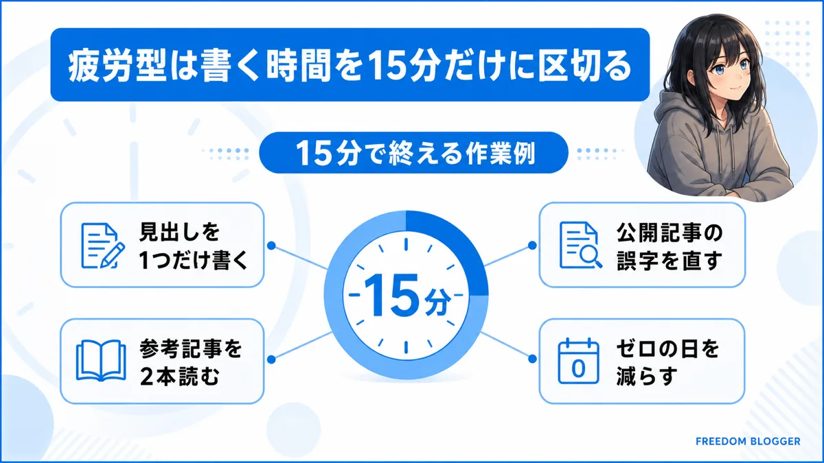 ブログ作業を15分だけに区切る方法の図解