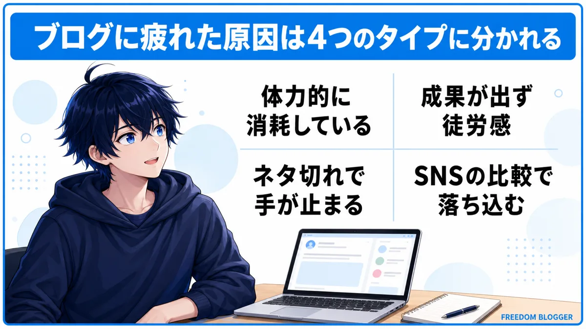 ブログに疲れた原因を4つのタイプに分けた図解