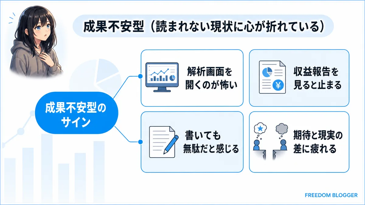 ブログが読まれずやる気が出ない成果不安型の図解