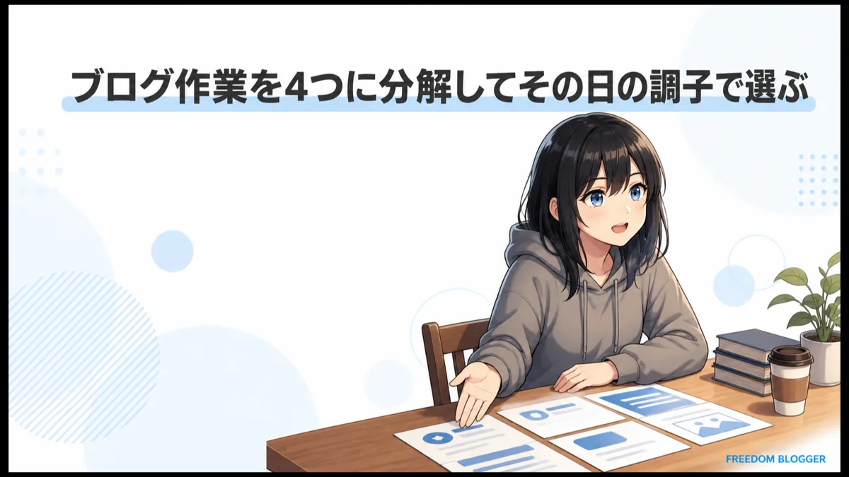 ブログ作業を4つに分解して選ぶイメージ