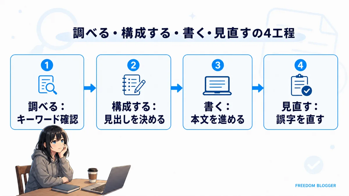 ブログ作業の4工程を示した図解