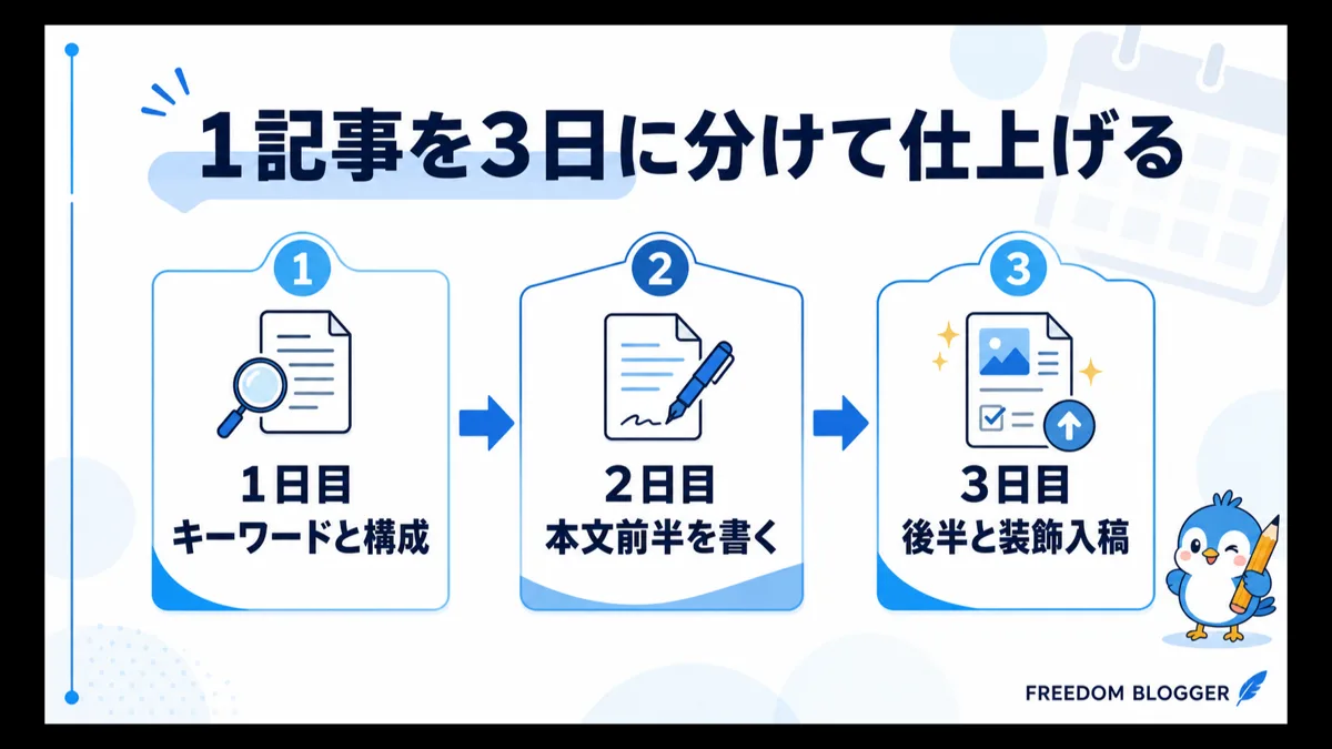 1記事を3日に分けて仕上げる進め方