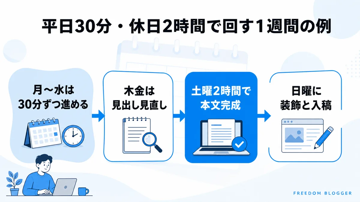 平日30分・休日2時間の週間スケジュール例
