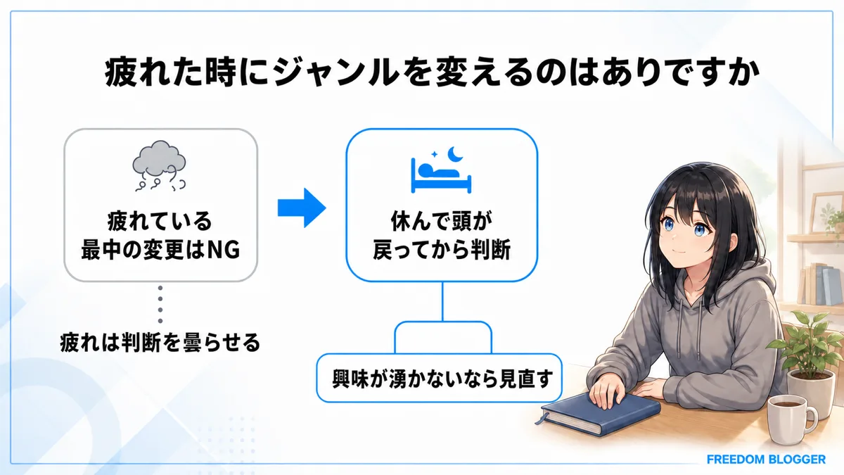 疲れた時にブログのジャンルを変えるべきか示す図解