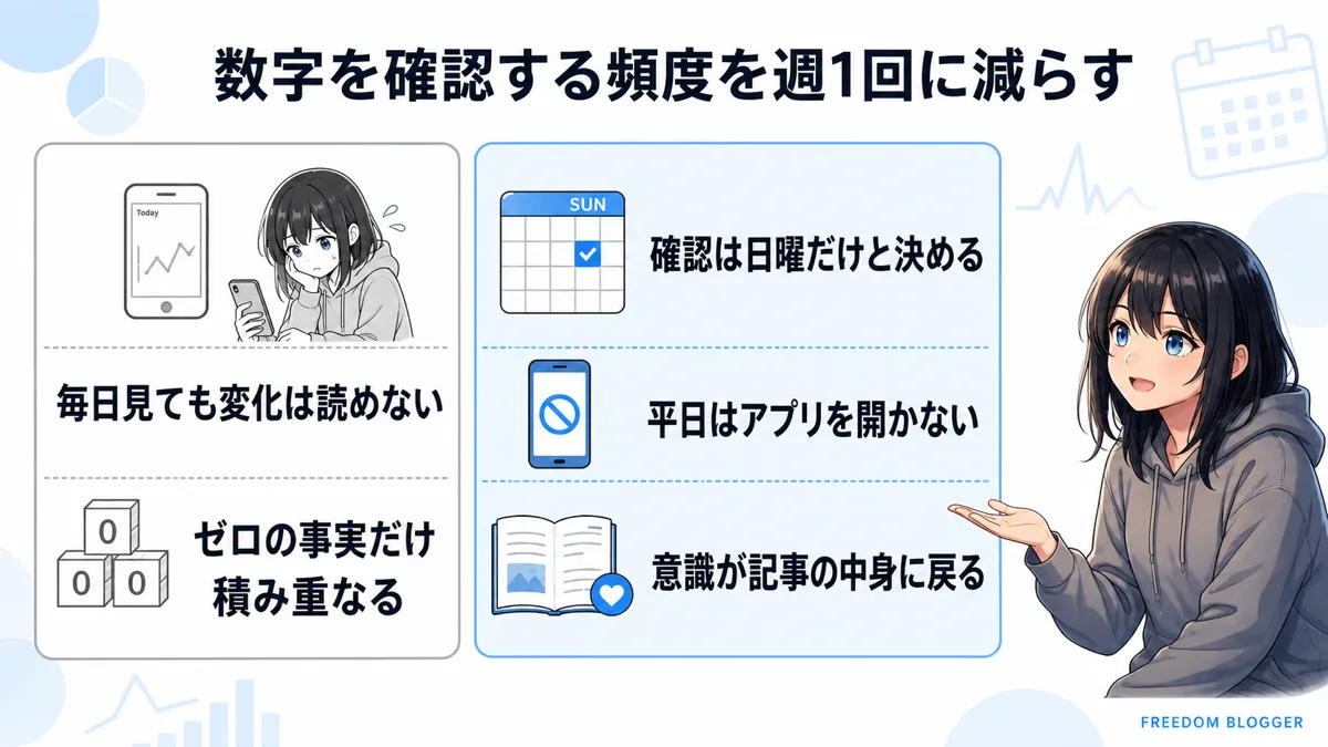 アクセス解析の確認頻度を週1回に減らす対処法の図解