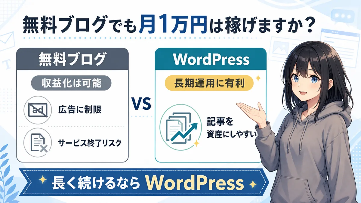 無料ブログとWordPressの違いを比較した図解