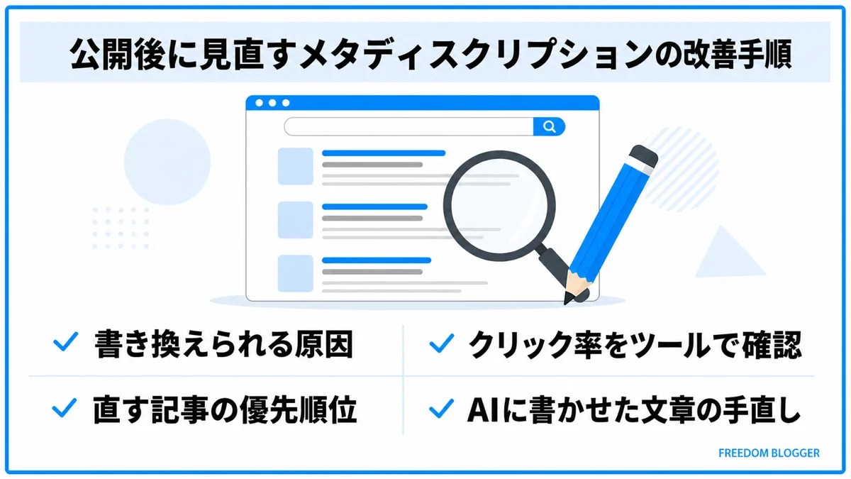公開後のメタディスクリプション改善手順の概要図