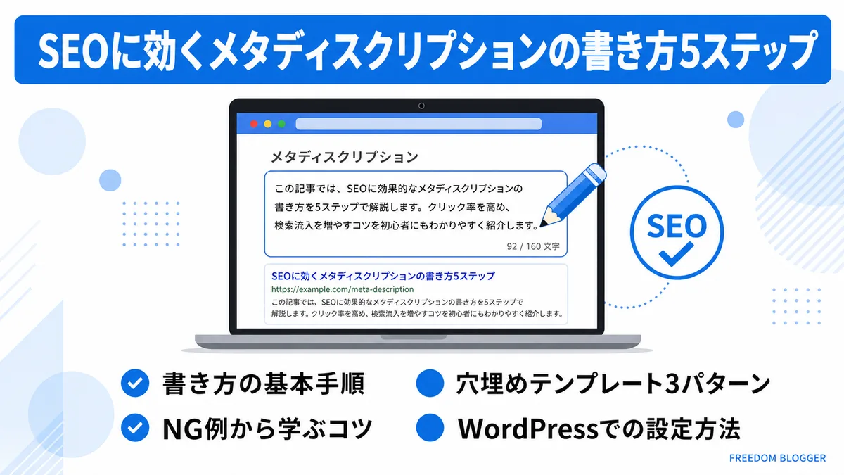 SEOに効くメタディスクリプションの書き方5ステップ概要図