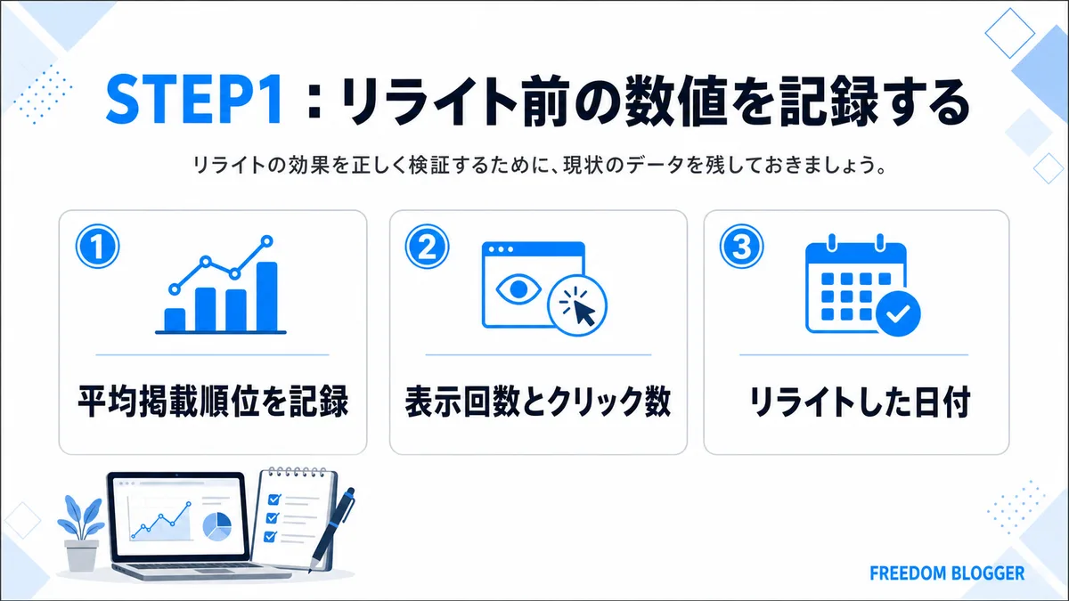 リライト前に記録する数値項目の図解