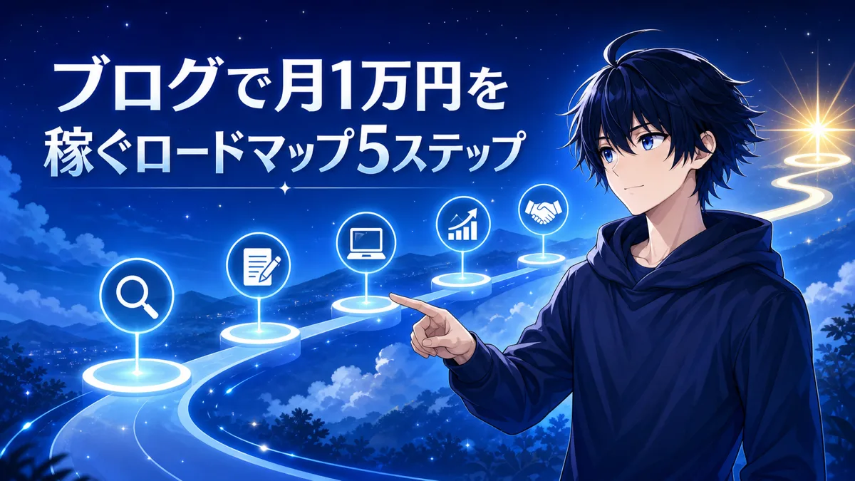 ブログで月1万円を稼ぐロードマップ15ステップの図解