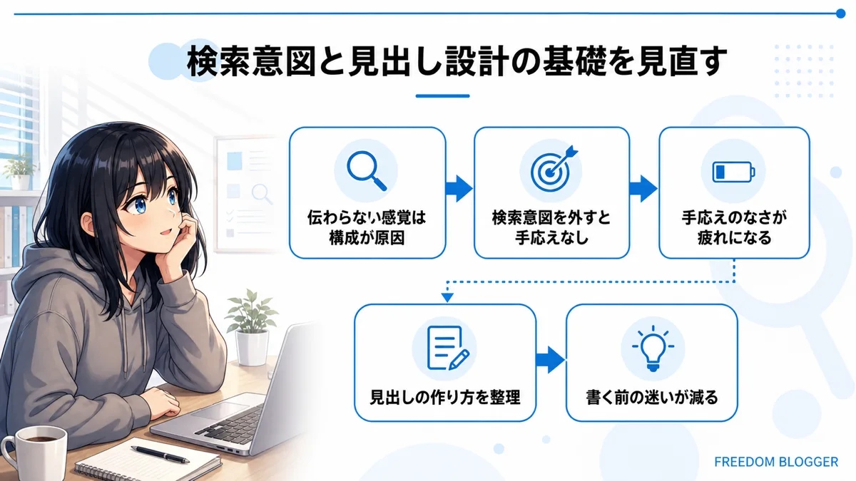 検索意図と見出し設計の基礎を見直す重要性を示す図解