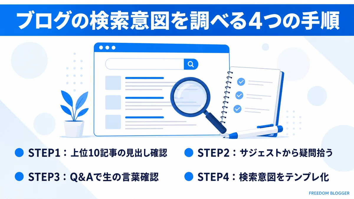 検索意図を調べる4つの手順、STEP1からSTEP4まで