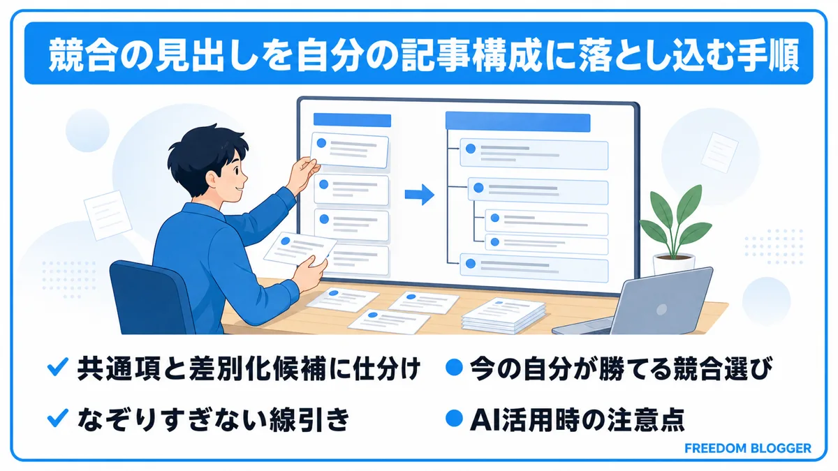 競合の見出しを記事構成に落とし込む手順の図解