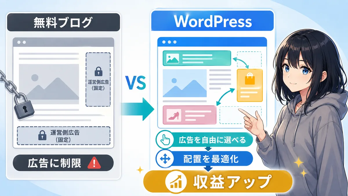 広告の自由度が収益に影響する流れを示した図