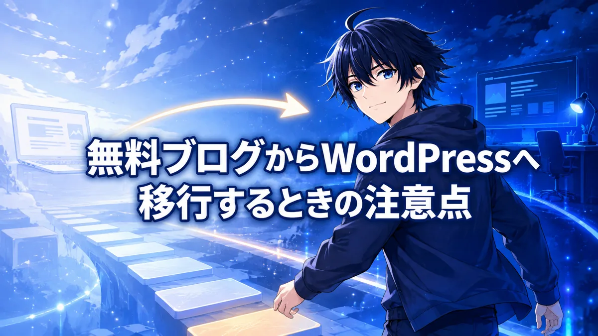 無料ブログからWordPressへ移行するときの注意点を示した図