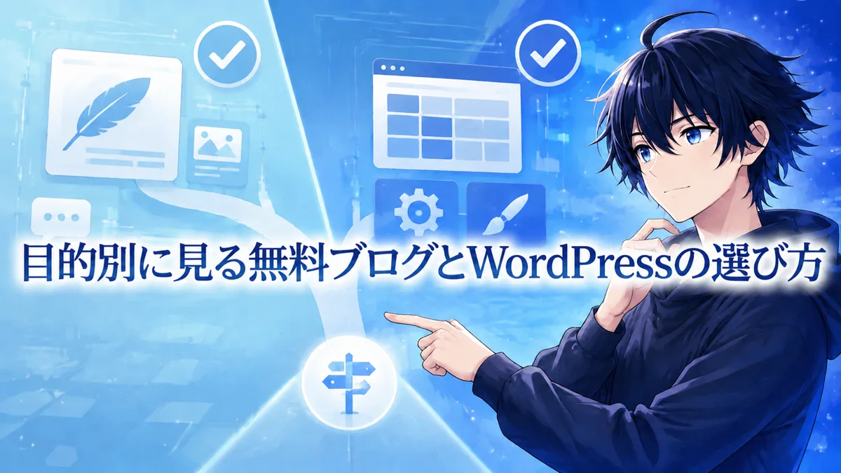 目的別に無料ブログとWordPressを選ぶ基準を示した図