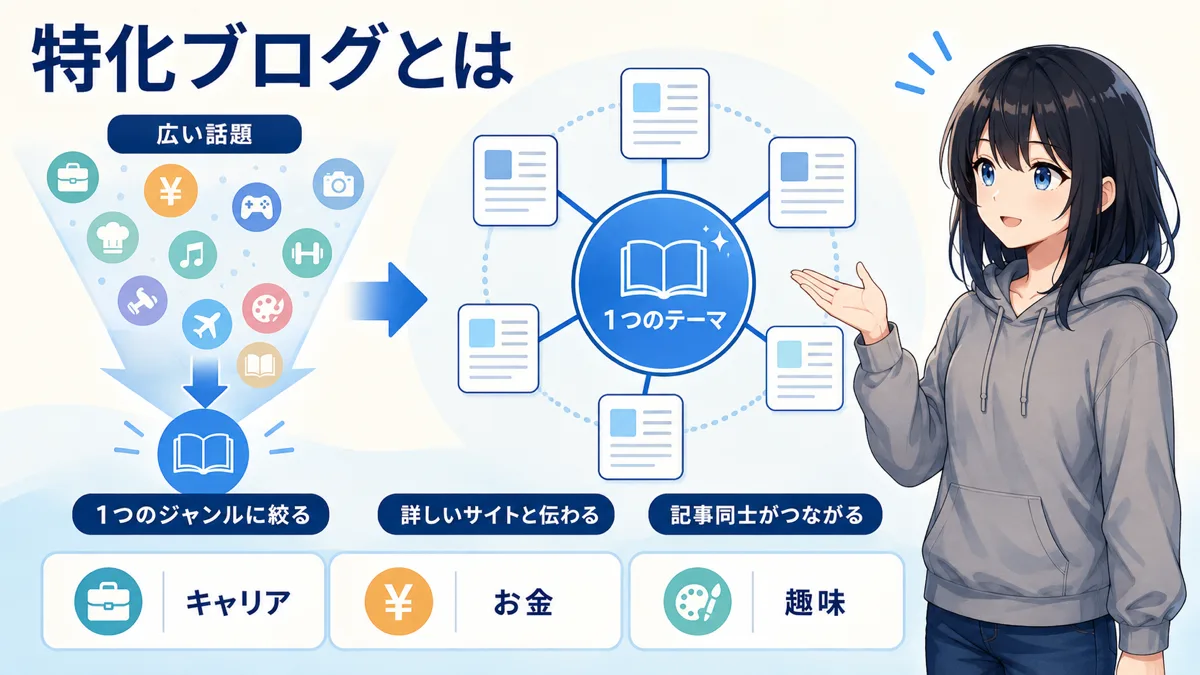 特化ブログで選ばれやすいキャリア系・お金系・趣味系の3タイプを分類した図